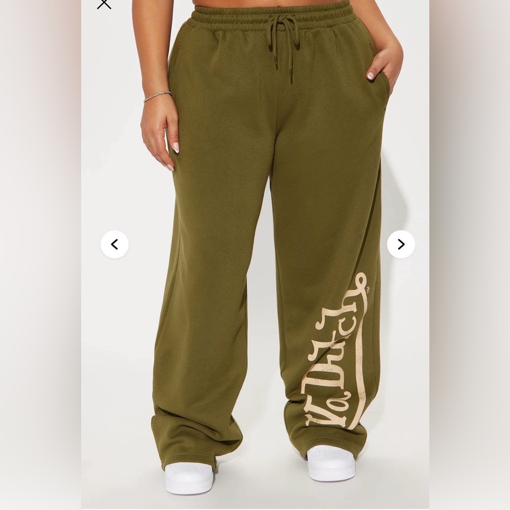Von Dutch Olive Green Track Pants with Cream Logo